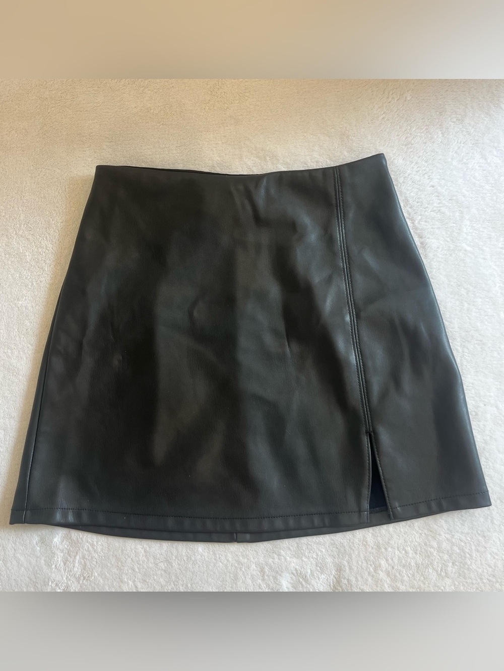 Hollister Black Faux Leather Mini Skirt with Front Slit